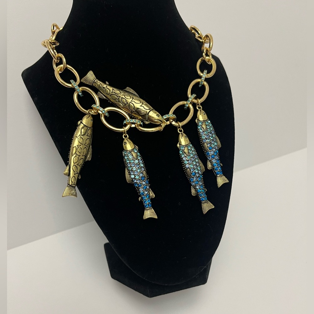NWT โ๏ธ๐โ๏ธ Betsey Johnson Mermaid Jewels Blue Rhinestone Sardine Fish Necklace - Picture 14 of 16